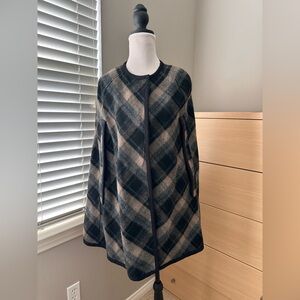Zara Black and Gray Plaid Cape Coat